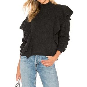 NAADAM Smoke Gray Ruffle Turtleneck Sweater